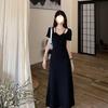 Neck skirt large size women's clothing summer thin temperament niche design dress black long dress