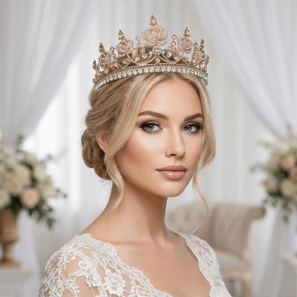 Elegant Baroque Crystal Crown Sparkling Rhinestone Tiara  Gorgeous Accessories