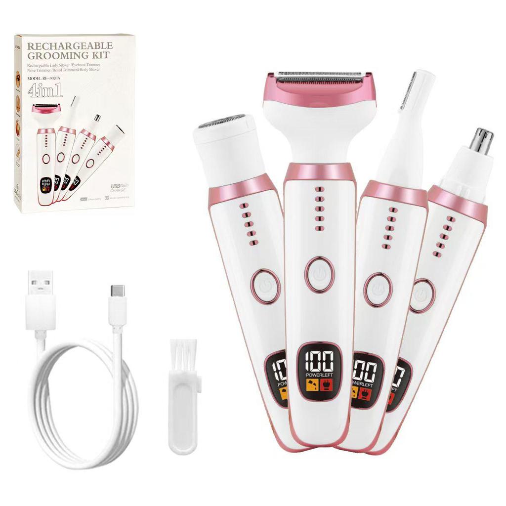 4-in-1 Women's Electric Shaver with USB Charging - Eyebrow Trimmer, Hair Removal for Sideburns, Underarms, Legs, and Bikini Area