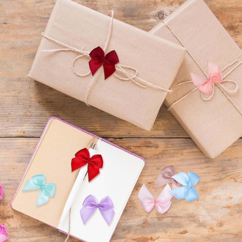 NUOBESTY 180pcs Mini Satin Bows Multicolor Ribbon Bows Sewing Appliques DIY Crafts Making Hair Clip Present Wrapping Scrapbooking Decoration