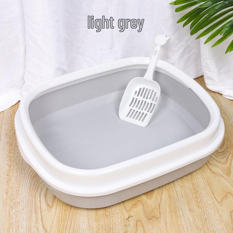 Semi-Enclosed Oval Cat Litter Box with High Sides & Scoop, Anti-Splash Design 