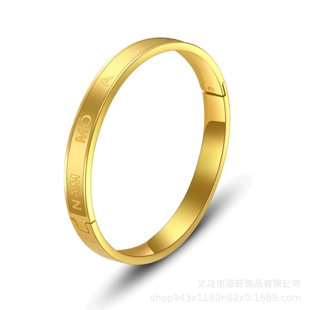 Amitabha Buddha Gold Edelstahl Armreif mit vietnamesischer Schnalle