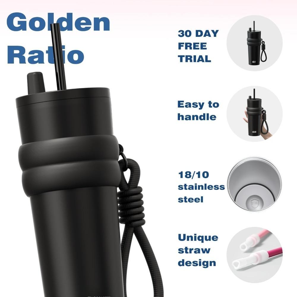 700ml/23oz Travel Thermos with Straw and Leak-Proof Lid, Stainless Steel Metal Water Bottle for Hot and Cold Coffee Drinks