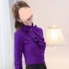 2025 Spring & Autumn Korean Style Women's Stand-Up Collar Long Sleeve Slimming Ruffle Shirt