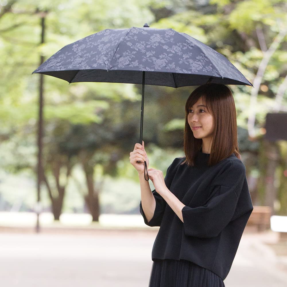 Formal Mini Umbrella for Sun and Floral Folding Parasol Rain, Print, Black, 50cm, Lightweight, [LIEBEN-0537]
