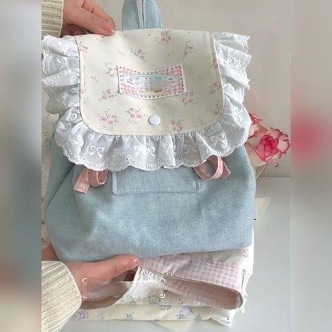 Versatile Shoulder Floral Canvas Schoolbag Backpack Fresh And Cute Girl Commuter Backpack Woman