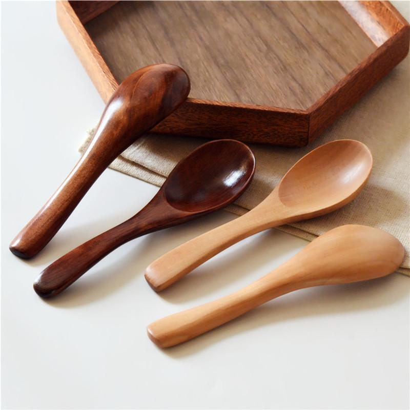 1Pcs Spoon Mini Middle Large Wooden Scoop Solid Flatware Coffee Tea Sugar Salt Condiment Living Cooking Tableware Kitchen Tools