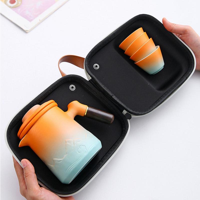 Kinesiskt Kung Fu Te-set Bärbart Utomhus Resa En Kannas Fyra Koppar Set Camping Kök Picknick Hotell Keramiskt Te-set Gåva 2025 Ny