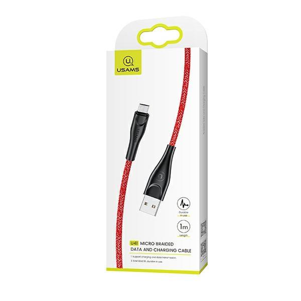 Usams Kabel Pleciony U41 Microusb 1M2A Czerwony/Red Sj393Usb02 (Us-Sj393) Fast Charge