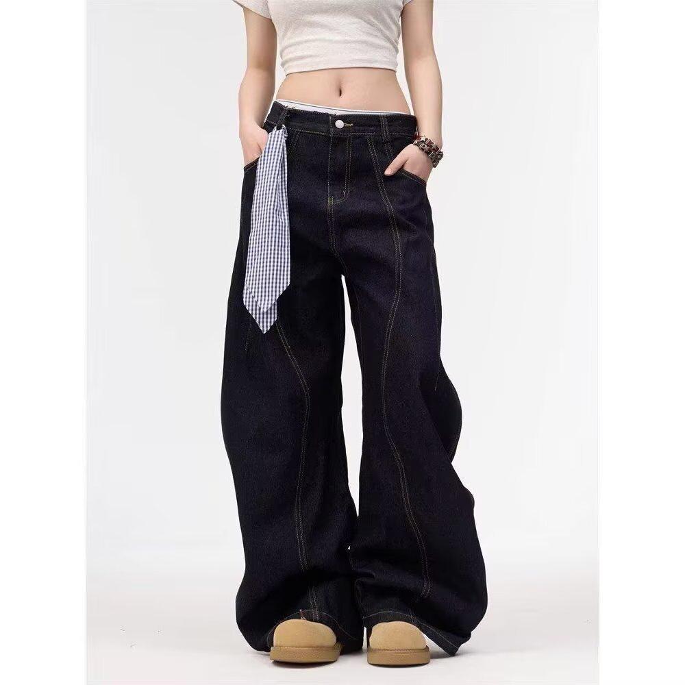 Damen Jeans 2025 Herbst/Winter Retro Locker Weites Bein mit Taschen Design