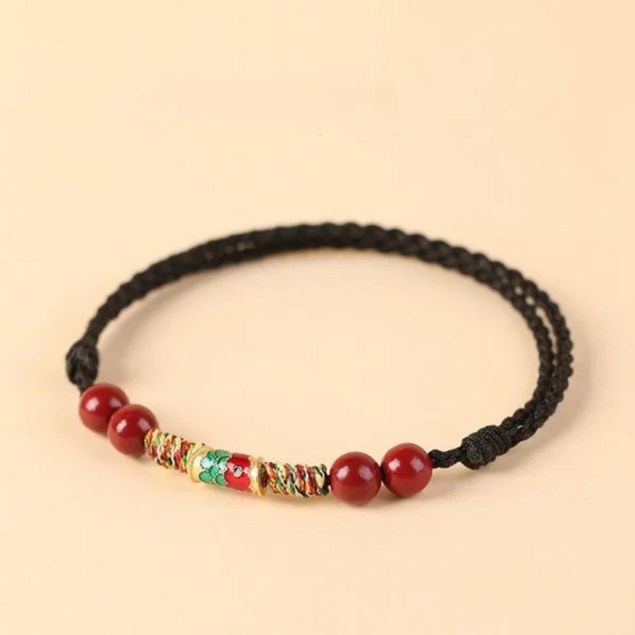 Lucky Cinnabar Red Gold Color Beads Natural Stone Beaded Bracelet for Women Bracelet Party Jewelry Bring Good Luck Gift