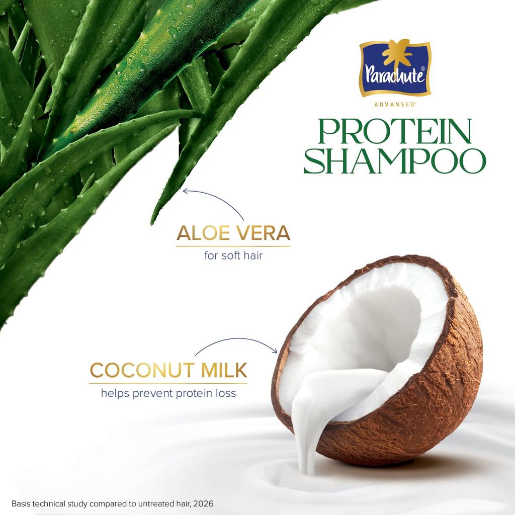 Parachute Advansed Protein Shampoo | with Coconut Milk and Aloe Vera | For Up To 100% Damage Repair & Up To 3X Softer Hair | Protein Lock Technolog