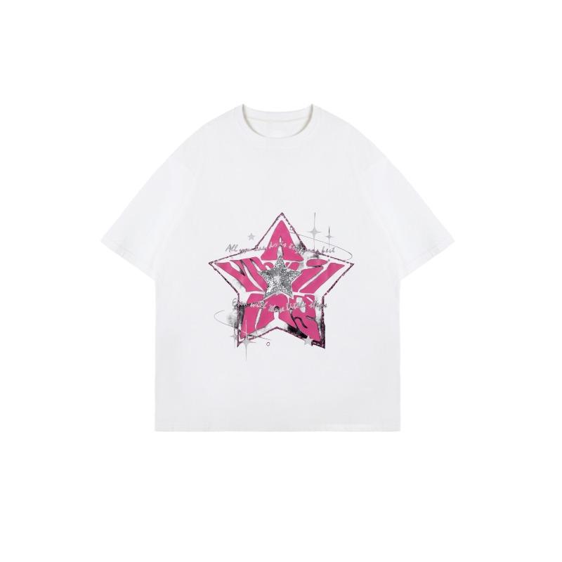 Oversized T Shirt Black Pink Star Graphic Print With Sparkle Text All You Need Is Love And A Little Magic Casual Streetwear For Women