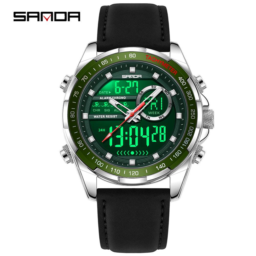 Sanda 6318 Men's Multi-Function Outdoor Sports Watch with Three-City Time, Countdown, and Waterproof Features