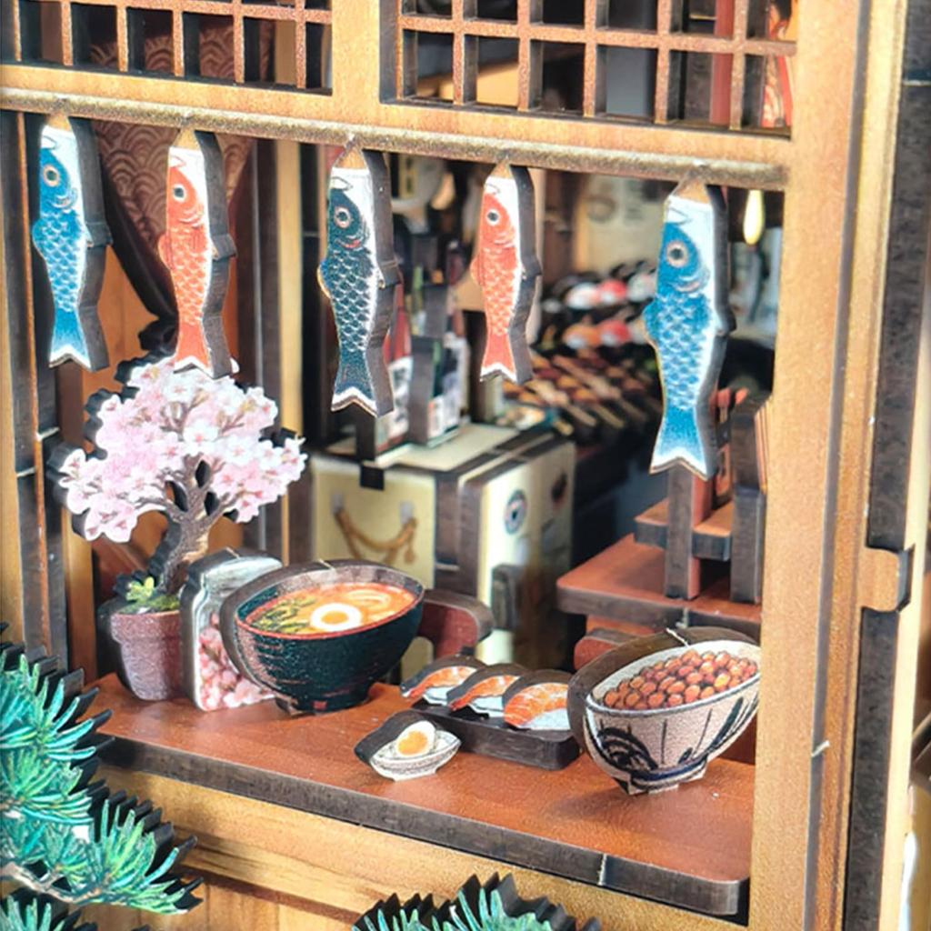 Pixie Curio Book Nook Kit 3D Wooden Puzzle Choshi Downtown Yakitori Shop Dollhouse Kit Miniature [Japanese Style Cherry Blossom Limited Edition] with