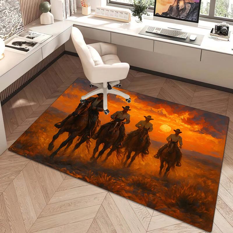 1Pc Cowboy Print Rug - home decoration Carpet For Living Room Bedroom Flooring Computer Chair Area Rug
