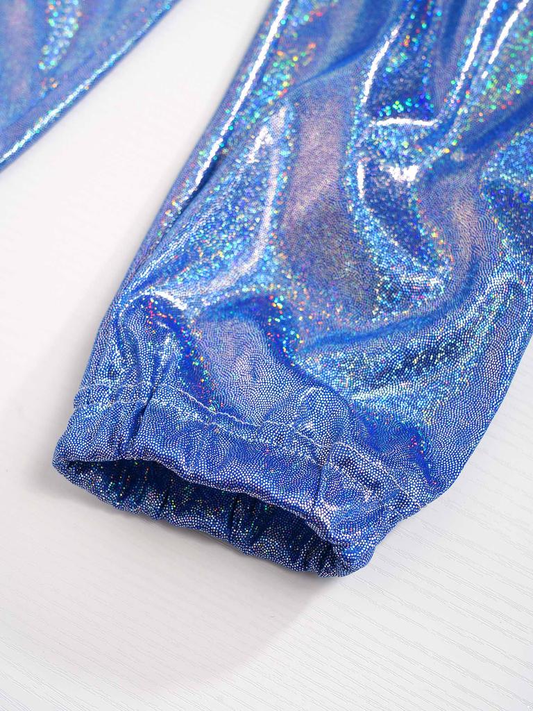 Unisex Kids Shiny Metallic Pants Elastic Waistband Trousers Unisex Dancewear Stage Outfit