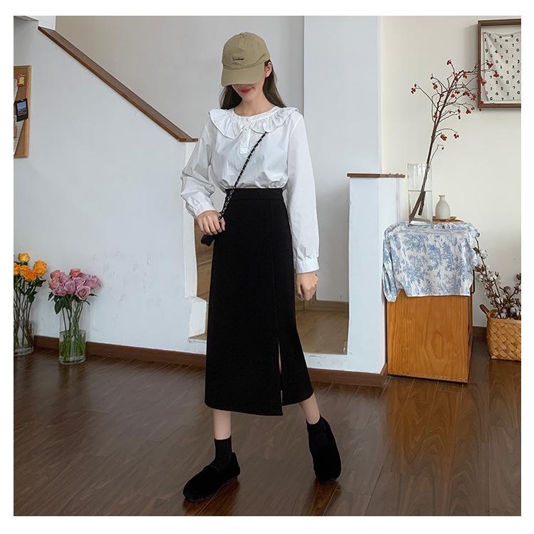 

Women s High-Waist A-Line Midi Skirt with Side Slit – Plus Size, Slimming Fit for Early Autumn 3XL чорний