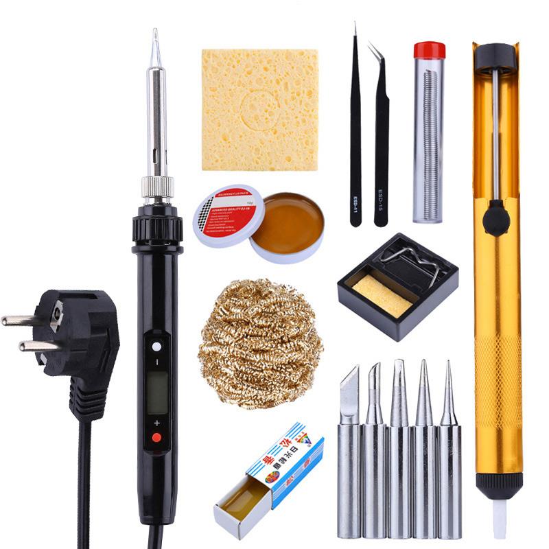 

220 В Постоянная температура 80 Вт Электрический паяльник Комплект + 5 шт. наконечников + пинцет Скоба для припоя Портативный сварочный инструмент для ремонта