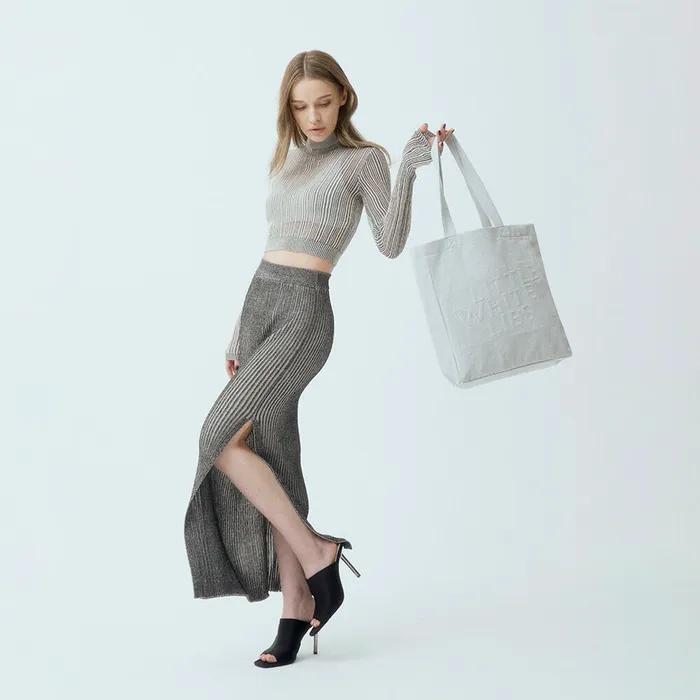 CANDY CRUSH DENIM TOTE v LIGHT GREY