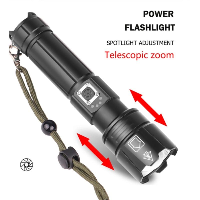 High Power XHP70 LED Flashlight Rechargeable Zoom Torch Tactical Lantern USB Charging Hand  Lamp  18650 or 26650 Battery