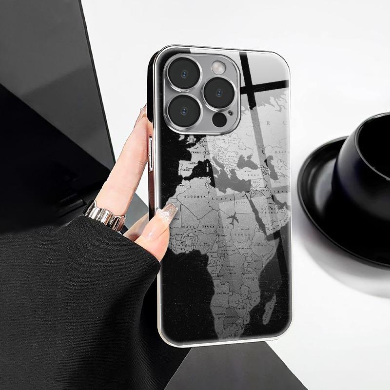 Minimalist Creative World Map Design Electroplated Silver Phone Case For Samsung Galaxy S25 S24 S23 Ultra Plus FE Glass Cover