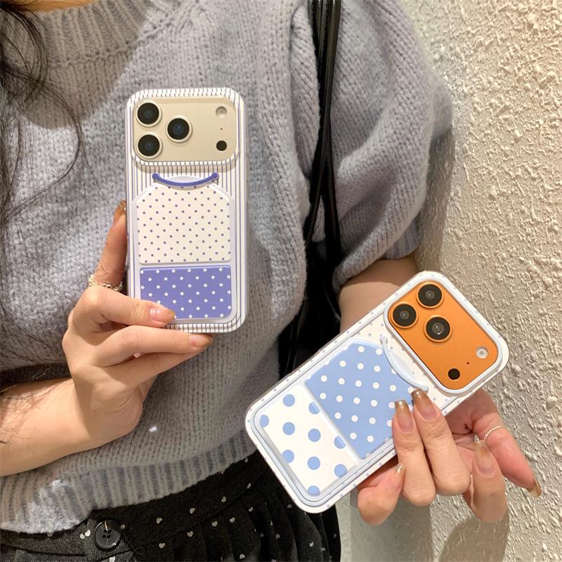 Polka Dot Smiley Face Foldable Anti-fall Phone Case for iPhone 14/13, Apple 17/16/15 PROMAX