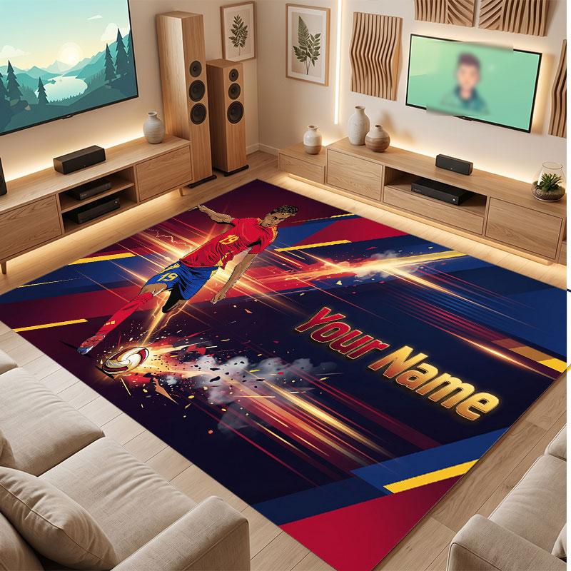 Tappeto in Velluto di Cristallo Personalizzato Lamine Yamal, Stampa Testo Nome Personalizzato, Logo Calcio Tappetino Morbido Antiscivolo Decorazione Casa Regalo