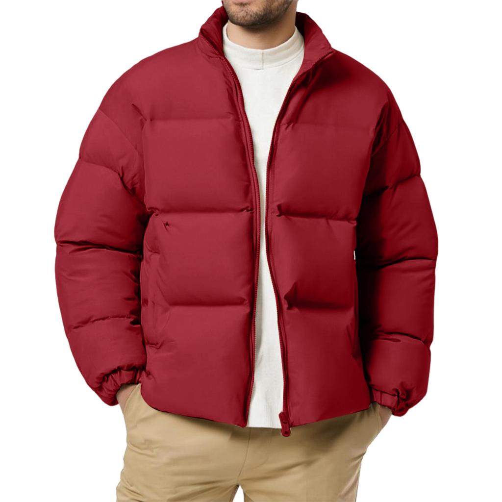 Herren Freizeit einfarbig langärmelig Reißverschluss Baumwolljacke, Herren verdickt warm Stehkragen locker Brotjacke