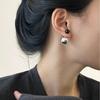 Black and silver contrasting geometric black agate double ball metal ball earrings S925 silver needle two stud earrings