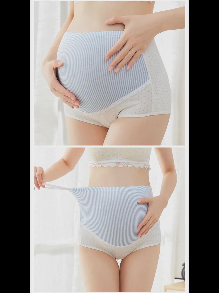 Breathable High Waist Striped Polka Dot Maternity Underwear with Adjustable Belly Support