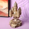 Puzzle de Casa de Madera 3D Castillo Celeste Giratorio Eléctrico Real Con Luz Juguete de Ensamblaje Para Adulto Modelo DIY Decoración para Regalos