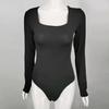 Women Bodysuit Solid Color Square Neck Slim Fit Sexy Lady Playsuit Daily Clothes