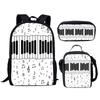 Trendy Populaire Piano Toetsenbord Muzieknoten 3D Print 3 stuks/Set Student Schooltassen Laptop Dagrugzak Rugzak Lunchtas Etui