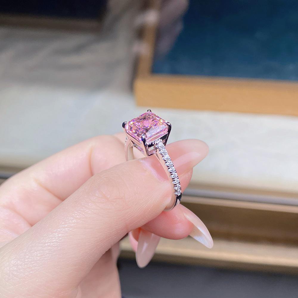 Prsten S925 Sterlingové stříbro Třešňově růžový drahokam & Vysoce uhlíkový diamant Ledový květinový výbrus