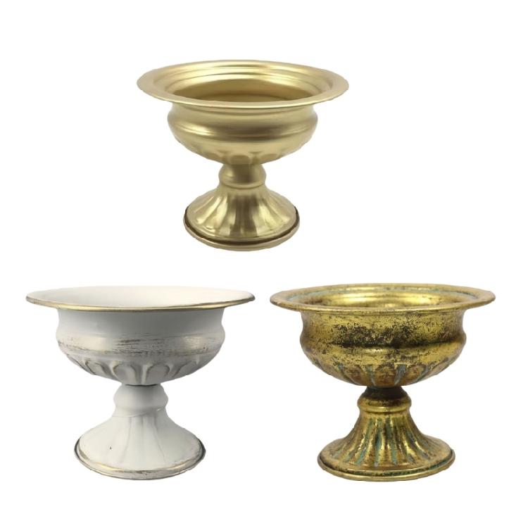Spacious Wide Antique Metal Planter Small Urn Flower Pot Pedestal Vases For Florals Arrangements And Decors Gift