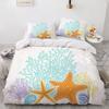 Blue Ocean King Queen Duvet Cover Cartoon Starfish Shell Bedding Set For Kid Teens Adults Sea Beach 2/3pcs Polyester Quilt Cover