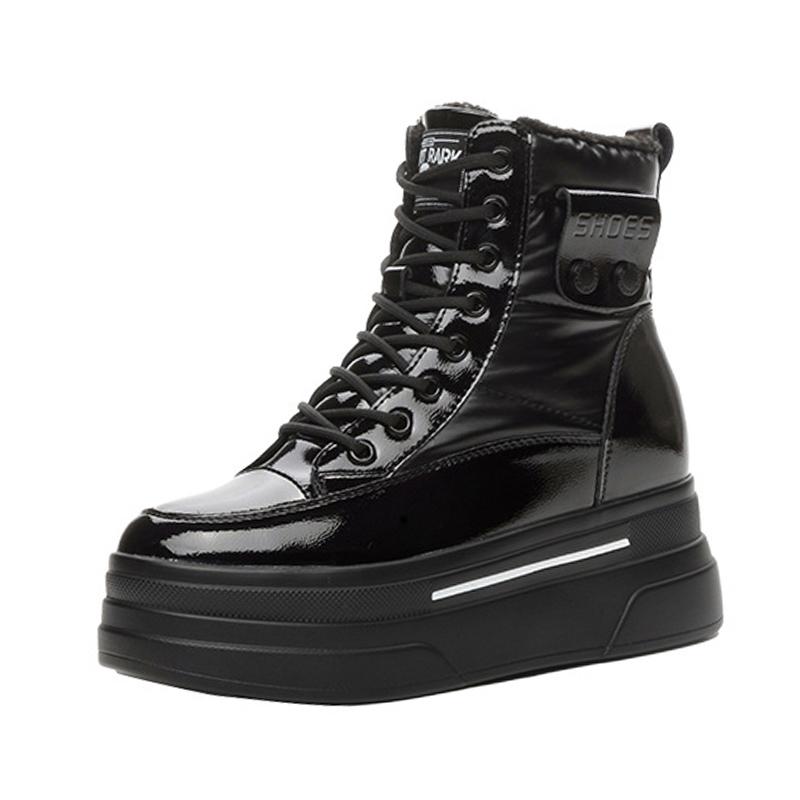 Winter Genuine Leather Shoes Women Snow Boots Waterproof Warm Cotton Shoes for Cold Winter Ladies Ankle Boots Non-slip Height Increasing 9cm