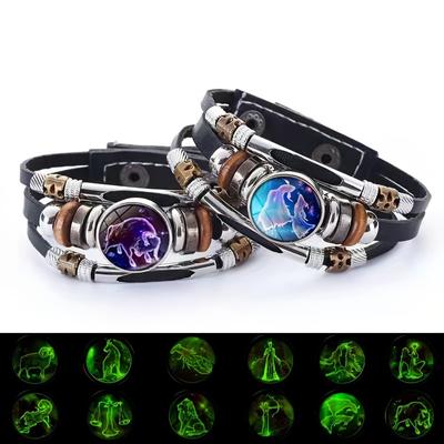 12 Zodiac Signs Constellation Charm Bracelet Men Women Fashion Multilayer Weave Leather Bracelet & Bangle Birthday Gifts