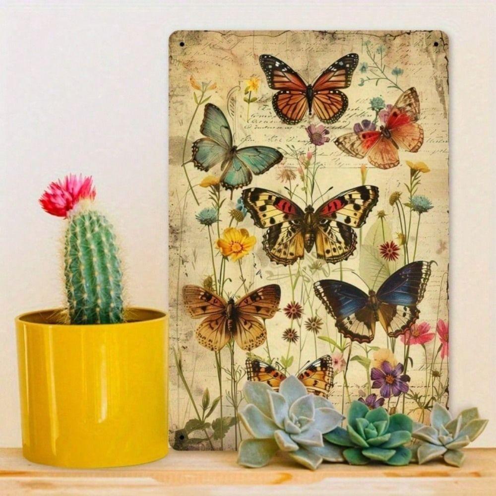 Butterfly Spring Flowers Metal Wall Decor for Living Room