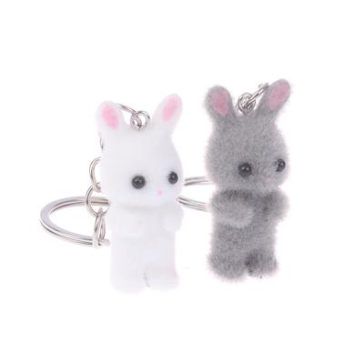 3D Cartoon Flocking Rabbit Brelok do kluczy Uroczy Flocked Bunny Animal Brelok do kluczy Torba Wisiorek Plecak Charms Dekoracja samochodowa Akcesoria DIY Prezent