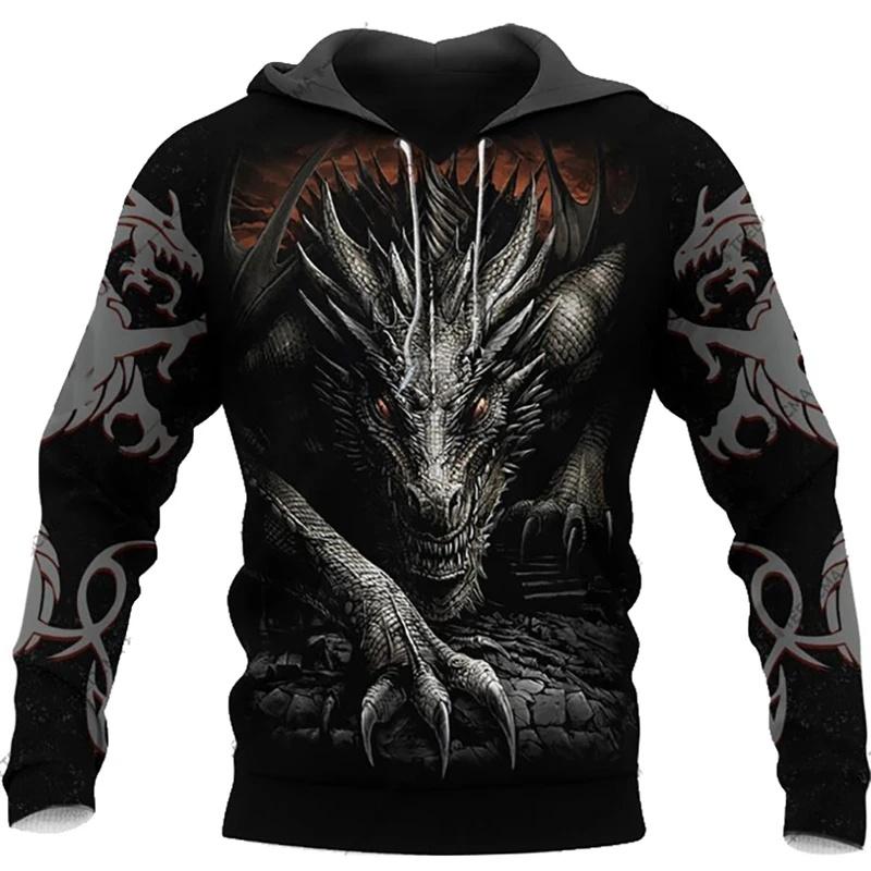 2026 Autumn/Winter Street Fashion Men's 3D Dragon Pattern Embroidered Hooded Sweatshirt for Hip-Hop Gothic Daily WearingUnisex Woman's
