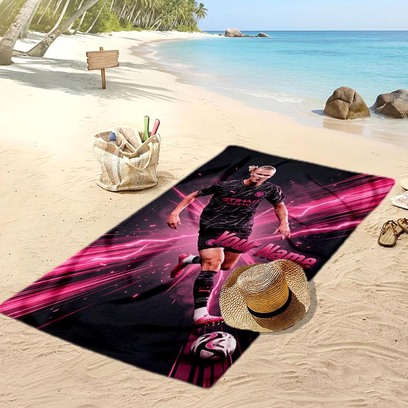 Erling Haaland Personalisiertes Bedrucktes Strandtuch Fußballlogo Unterstützung Benutzerdefinierter Name Text Absorbierendes Handtuch Für Sport Reisen Besonderes Geschenk