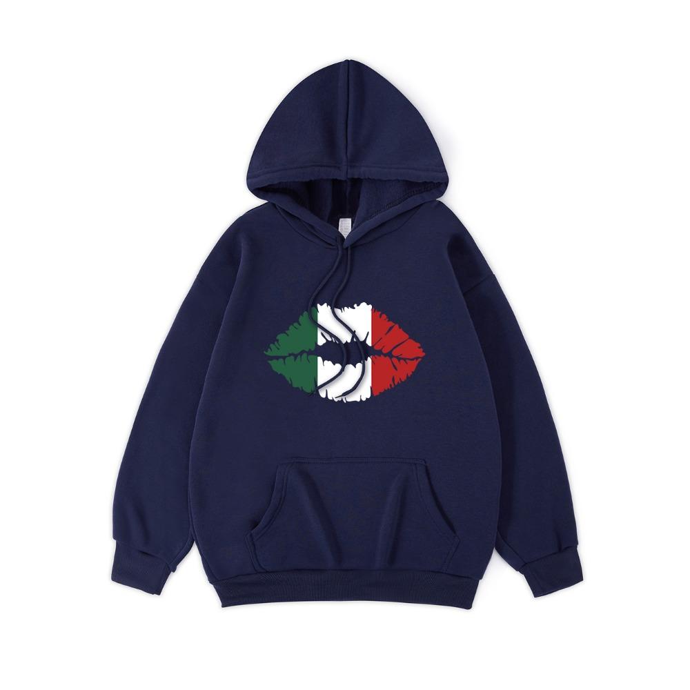 Mexico Flag Color Lip Printing Hoodies Womens Casual Pocket Hoody Winter Sweatshirts Basics Sporty Woman Clothes