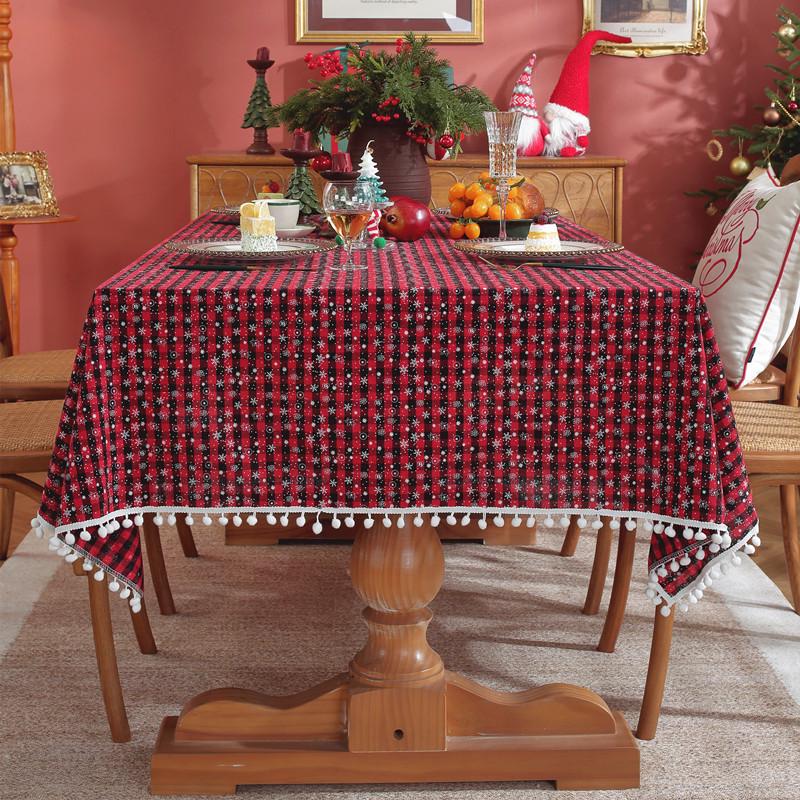 American Yarn-Dyed Holiday Christmas Tablecloth - Red and Green Plaid Cotton Polyester for Coffee and Dining Tables.