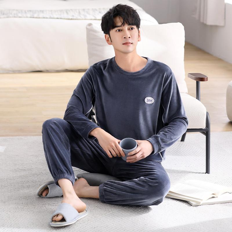 Men'S Pajamas Autumn And Winter Island Fleece Thin Flannel Loungewear Fleece Warm Large Size Coral Fleece Suit Men