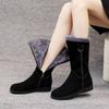 Winter versatile women's boots women's shoes fleece thickened medium tube Martin boots wedge heel non-slip warm side zipper cotton
