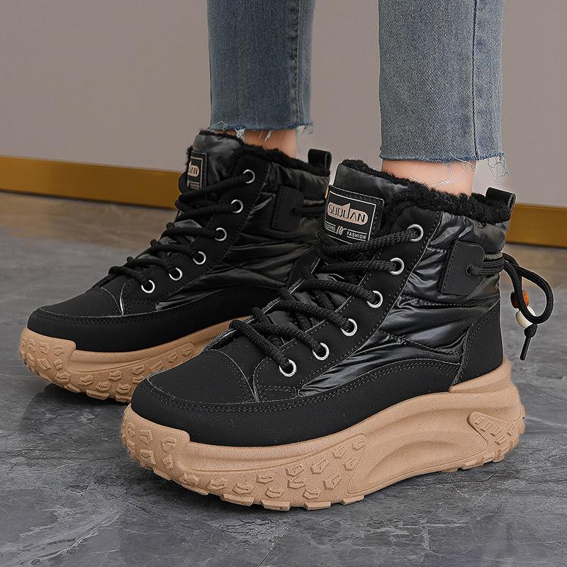 Women's Large Size Soft Sole Winter Warm Fur One Anti-slip Snow Boots Padded Lined Ankle Boots Waterproof Outdoor Sports Cotton Boots