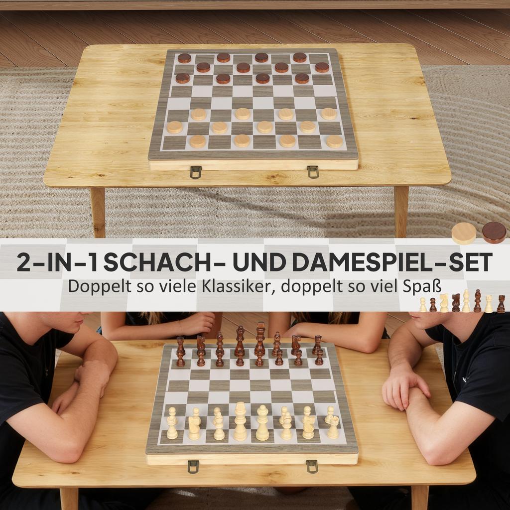 15 Inch Chess Set, Foldable Chess and Draughts Set, Brown