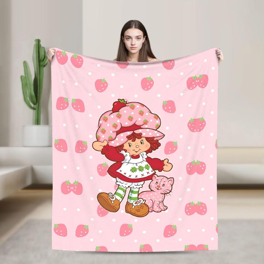 Erdbeer-Shortcake-Mädchen Rosa Decke Qualitäts-Warme Überwurfdecke Winter-Picknick Couch Sessel Schlafsofa Flauschige Tagesdecke